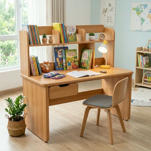 Bàn Học Sinh Đơn Kèm Giá Sách - Hình ảnh chi tiết 1