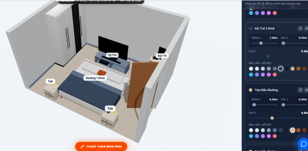 Mô hình 3D phòng ngủ bao quát