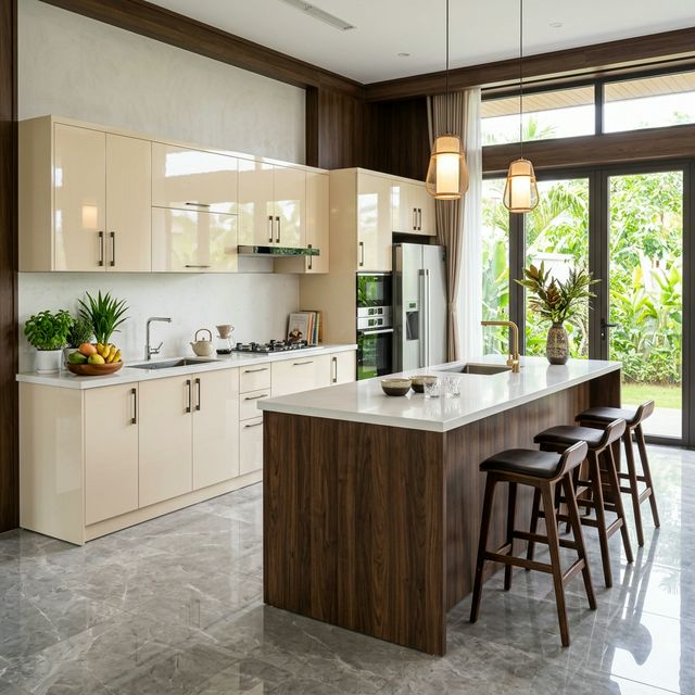 Tủ Bếp Chữ L Vân Gỗ